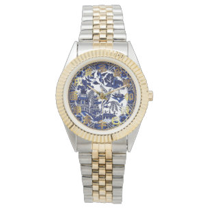 Blaue u. weiße China-blauer Weide-Entwurf Armbanduhr