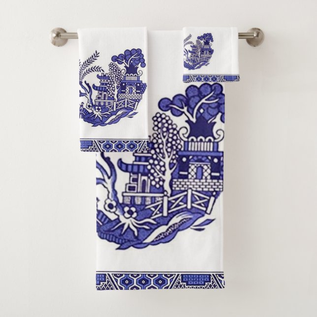 Blaue u. weiße China-blauer Weide-Entwurf Badhandtuch Set (Insitu)