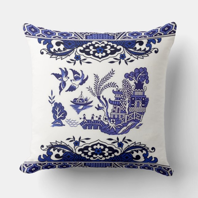 Blaue u. weiße China-blauer Weide-Entwurf Kissen (Vorderseite)