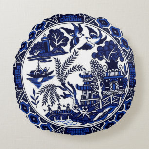 Blaue u. weiße China-blauer Weide-Entwurf Rundes Kissen