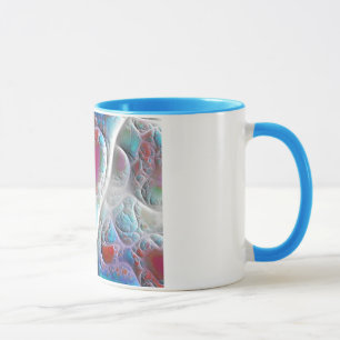 Blaue u. weiße Steppdecke - Magenta-u. Aqua-Freud Tasse