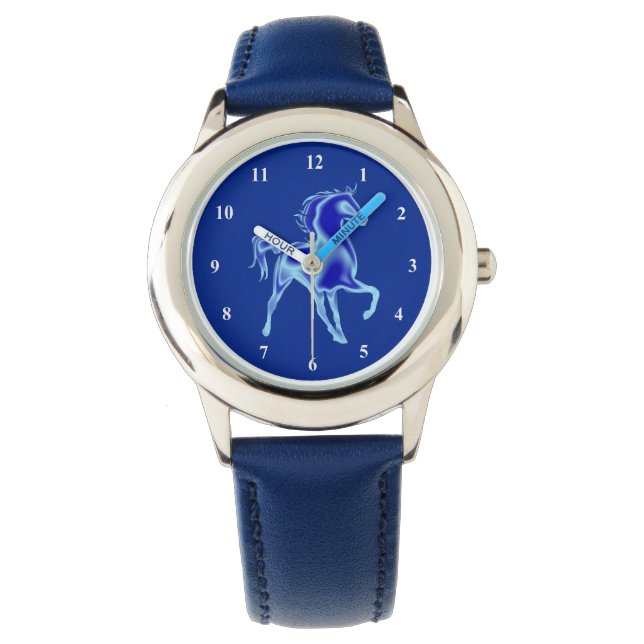 Blaue Uhr mit Pferd (Vorderseite)