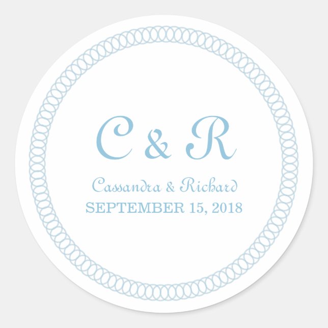 Blaue umhüllte runde Hochzeitsticker Runder Aufkleber (Vorderseite)