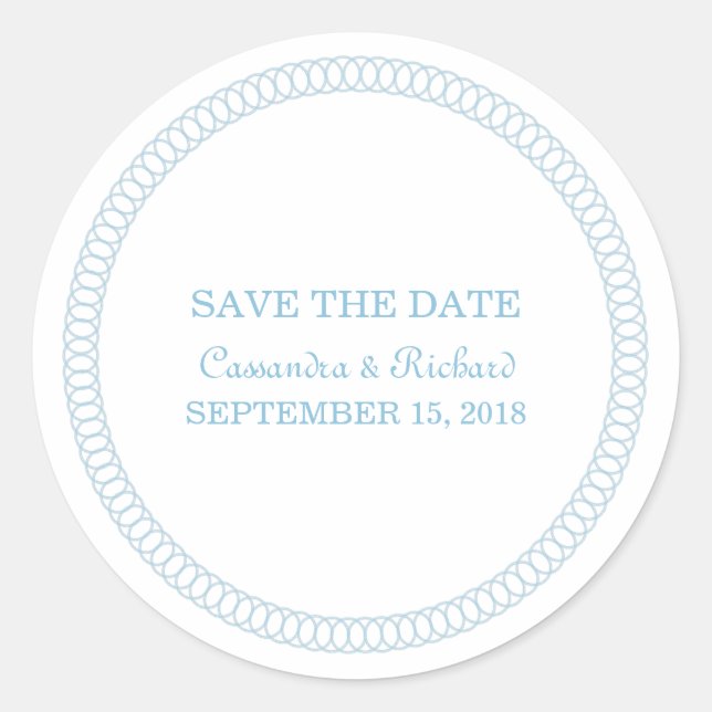 Blaue umhüllte runde Save the Date Aufkleber (Vorderseite)
