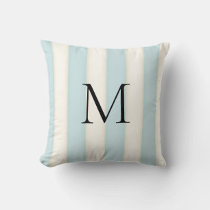 Blaue und altweiße Streifen mit Monogramm Kissen