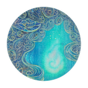 Blaue und Aquamarine Abstrakte Kunst Schneidebrett