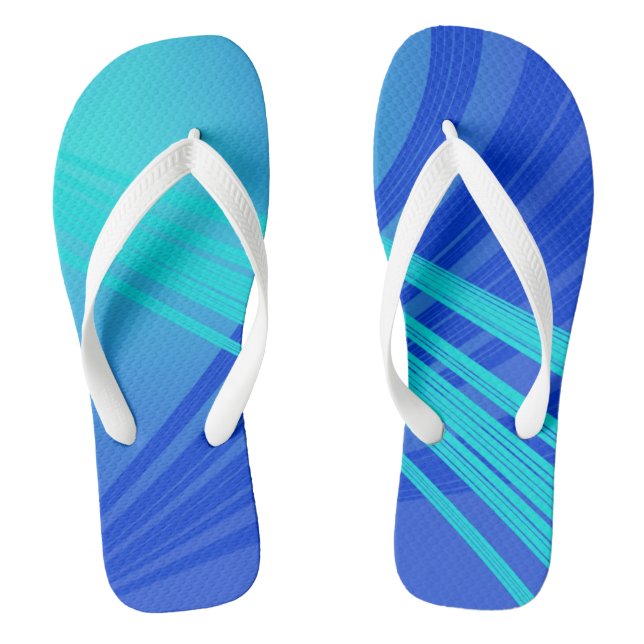 Blaue und Aquamarine Abstrakte Linien Flip Flops (Fußbett)