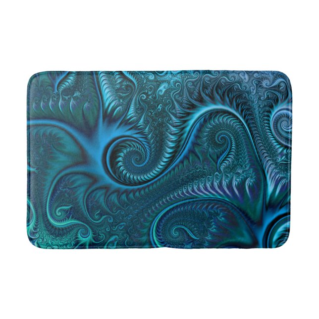 Blaue und Aquamarine Kraken Tentakles Spiralmuster Badematte (Vorderseite)