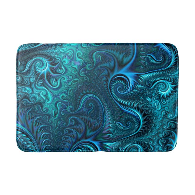 Blaue und Aquamarine Kraken Tentakles Spiralmuster Badematte (Vorderseite)
