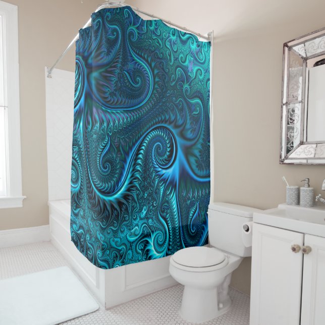 Blaue und Aquamarine Kraken Tentakles Spiralmuster Duschvorhang (Beispiel)