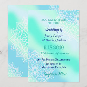 Blaue und Aquamarine Mandala verzauberte Hochzeit Einladung