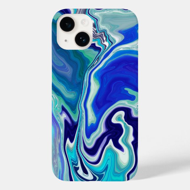 Blaue und Aquamarine Marmorwellen Case-Mate iPhone 14 Hülle (Rückseite)