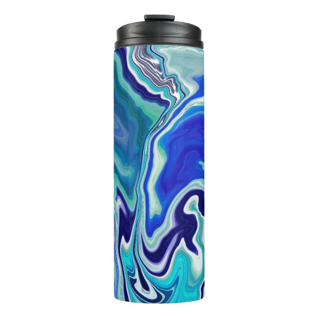 Blaue und Aquamarine Marmorwellen Thermosbecher (Vorderseite)