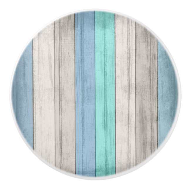 Blaue und Aquamarine Nautical Beach-Holzstreifen Keramikknauf (Vorderseite)