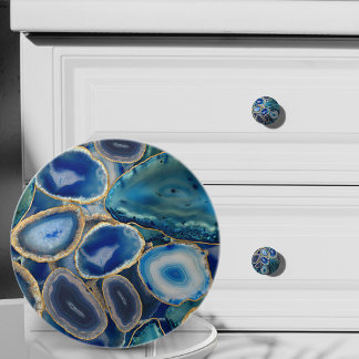 Blaue und Aquamarinfarbene Geode-Kristallstruktur Keramikknauf