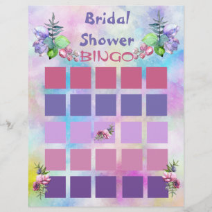 Blaue und Aquarell-Blumen-Brautparty-Bingo Flyer