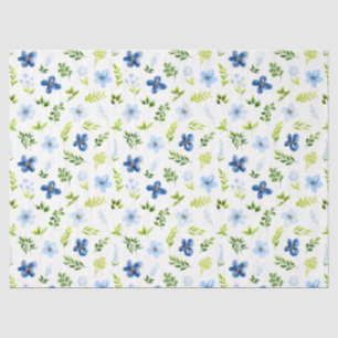 Blaue und babyblaue Blumen mit Blattmuster Seidenpapier