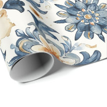Blaue und beige florale Fliesenverpackung, Antik