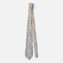 Blaue und beige Herren-Krawatte mit Blattmuster