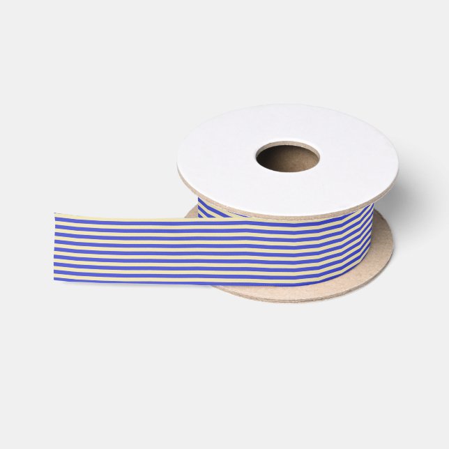 Blaue und beige Streifen Satinband (Spule)