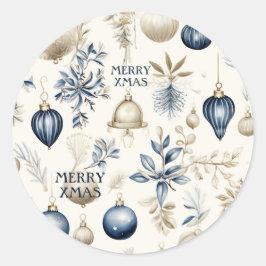 Blaue und beige Weihnachtsschmuck Muster Runder Aufkleber