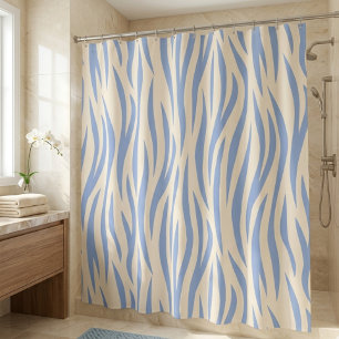 Blaue und beige Zebrastreifen-Duschvorhang – Moder Duschvorhang