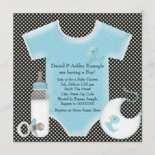Blaue und blaue gepunktete Babyparty für einen Jun Einladung