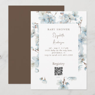 Blaue und braune Blumen-Baby-Party Einladung