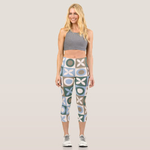 Blaue und braune geometrische Fliesenmosaikmuster Capri Leggings