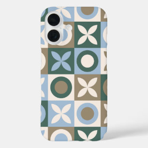 Blaue und braune geometrische Fliesenmosaikmuster iPhone 16 Hülle