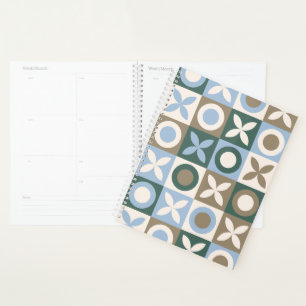 Blaue und braune geometrische Fliesenmosaikmuster Planer