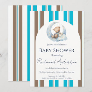 Blaue und braune klassische Karo Jungen-Baby-Party Einladung