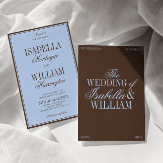 Blaue und braune luxuriöse Hochzeitseinladung im S Einladung