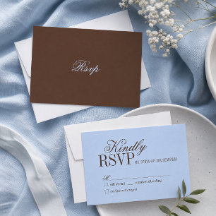 Blaue und braune Luxus-Hochzeits-RSVP-Karte im Sti RSVP Karte