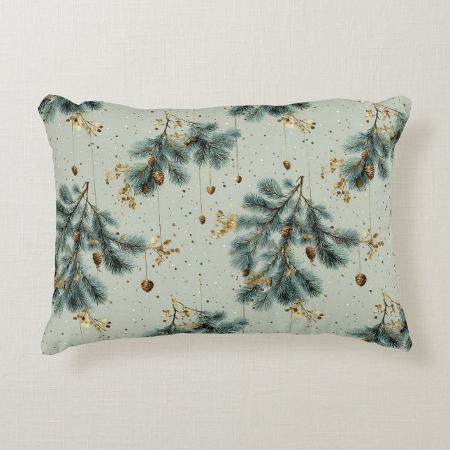 Blaue und braune Pinecone Wintermuster Dekokissen (Vorderseite)