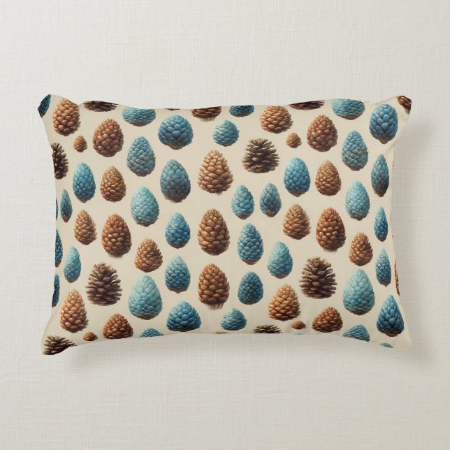 Blaue und braune Pinecone Wintermuster Dekokissen (Vorderseite)