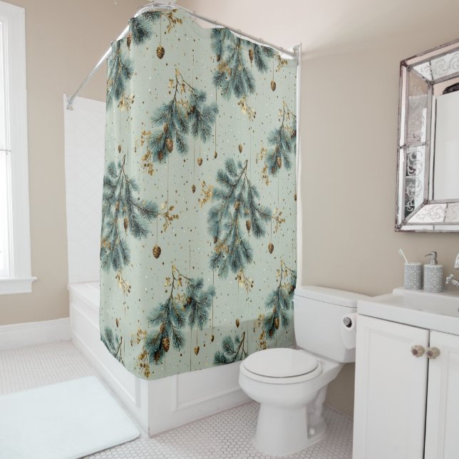 Blaue und braune Pinecone Wintermuster Duschvorhang (Beispiel)