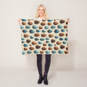Blaue und braune Pinecone Wintermuster Fleecedecke