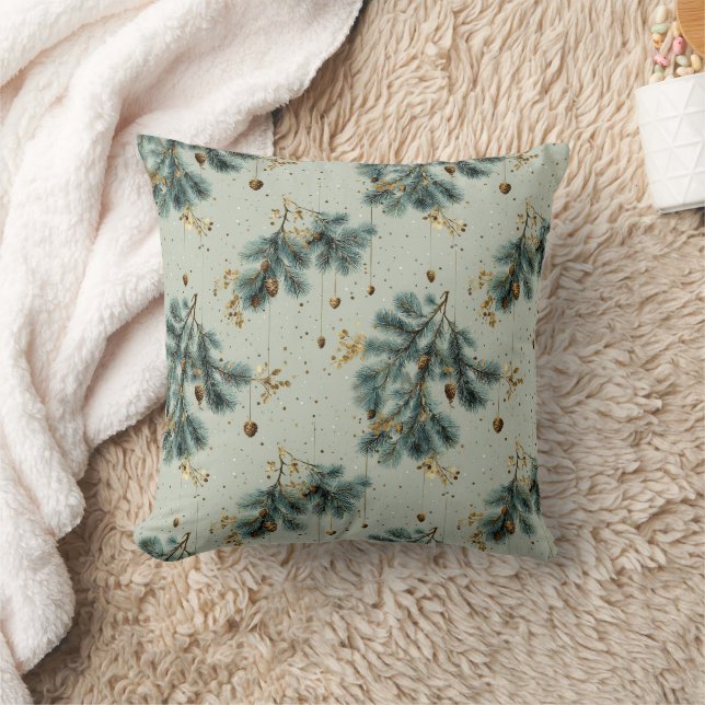 Blaue und braune Pinecone Wintermuster Kissen (Decke)