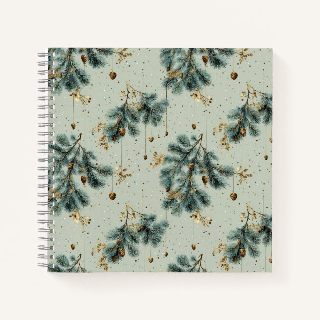 Blaue und braune Pinecone Wintermuster Notizbuch (Vorderseite)