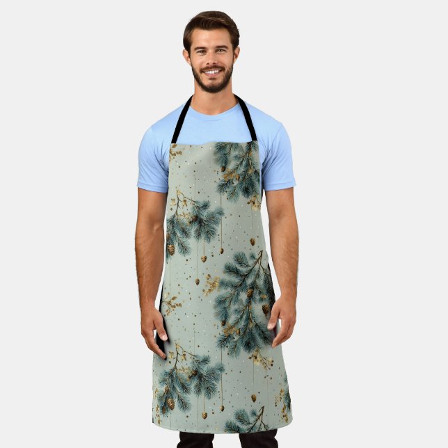 Blaue und braune Pinecone Wintermuster Schürze (Getragen)