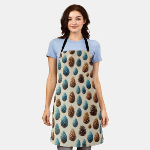 Blaue und braune Pinecone Wintermuster Schürze