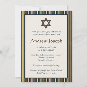 Blaue und braune Streifen Bar Mitzvah Einladung