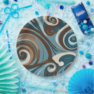 Blaue und braune Wirbel Pappteller