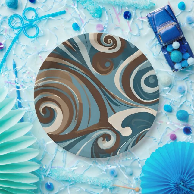 Blaue und braune Wirbel Pappteller (Party)