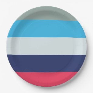 Blaue und Burgunder Streifen Pappteller