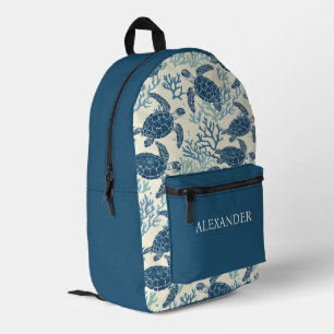 Blaue und Creme Küstenschildkröten Bedruckter Rucksack
