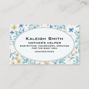 Blaue und cremefarbene Blumen auf weißem Mother's Telefonnummerkarte