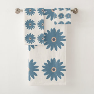 Blaue und cremefarbene Daisy Badhandtuch Set