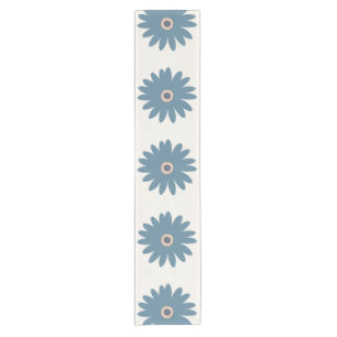 Blaue und cremefarbene Daisy Kurzer Tischläufer
